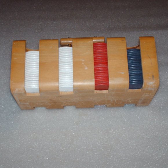 Poker chip caddy Games Vintage Wooden Poker Chip Caddy With Handle